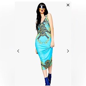 AFRM chain teal blue baroque slip dress - RARE!